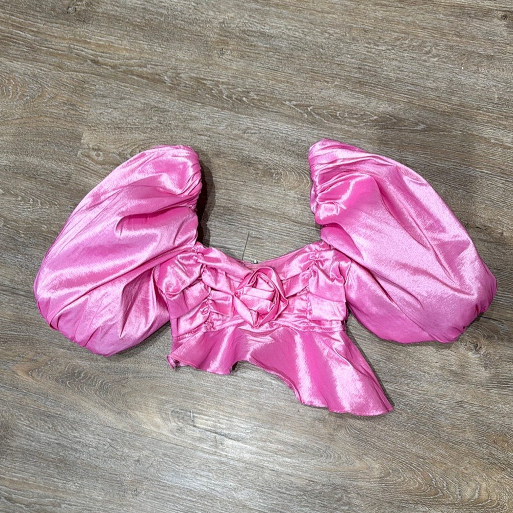 Elegant Pink Puff Sleeve crop Top